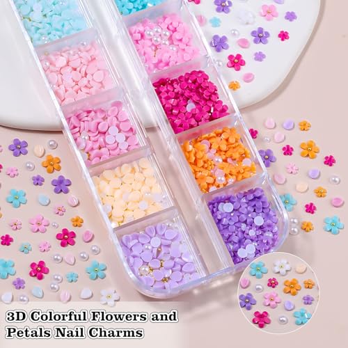 3D Flower Nail Art Charms Resin Flower Petals Charms for Acrylic Nails - color: 20-K1-Colorful