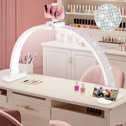 HITTI 31in Half Moon Light for Nail Desk, Foldable, Crystal Diamond - color: 31In White (Crystal Diamond)