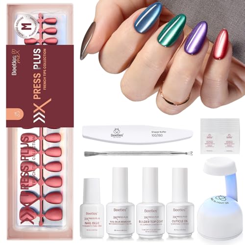 Beetles Cat Eye Nails Kit - 7 Colors Medium Almond Press On Nails, 224 Pcs - color: D - Midnight CatEye - M