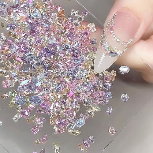 150pcs Shiny Zircon Nail Rhinestones Colorful Zircon Mini Nail Clear Rhinestones Multi Shapes Crystal Nail Gems Multi-Color Flatback Gemstones Nail Accessories Nail Supplies (Multicolor Gem) - color: Multicolor Gem