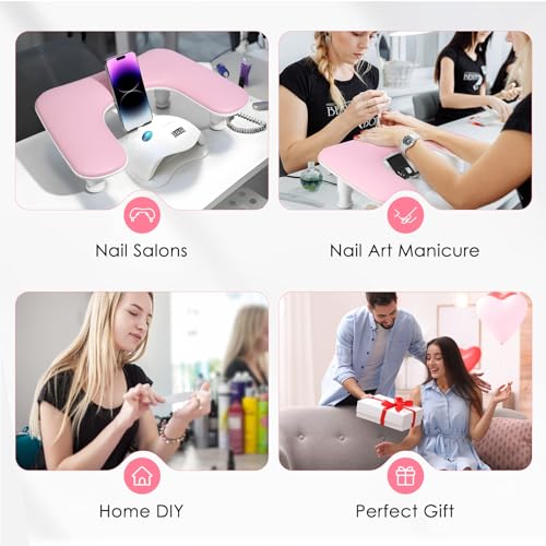 U-Shaped Manicure Arm Rest for Nails Tech with Rotating Phone Stand, Pink - color: 3nd Gen Height-adjustable Rose