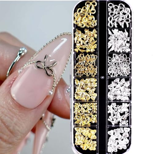 Mixed Gold Bow Nail Art Charms 3D Silver Rhinestones Design Nail Supplies Jewelry Decoration for Women DIY Accessories - color: Rhinestone 04