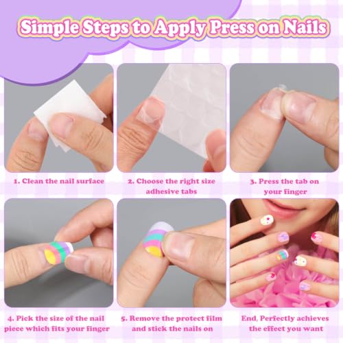 144 Pcs Press on Nails for Kids, Girls Fake Stick ons Acrylic Nails Gift Set