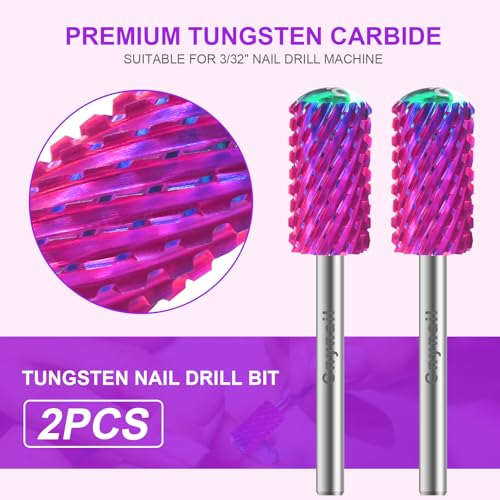 3/32" 2PCS Large Round Barrel Safety Nail Drill Bit for Gel Acrylic Removal - color: Purple-2PCS, size: 2XC