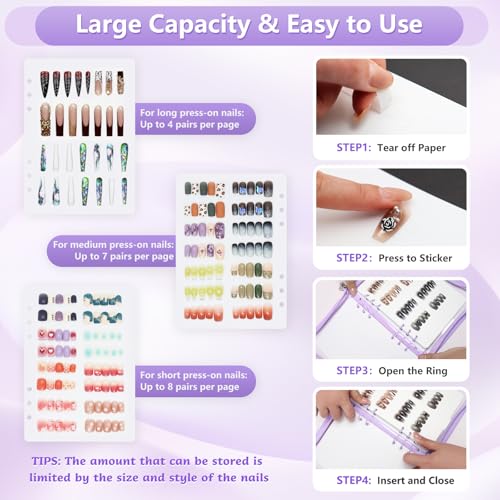 KEIFIN A5 Press On Nail Book Display Storage Organizer Binder, Purple - color: PURPLE