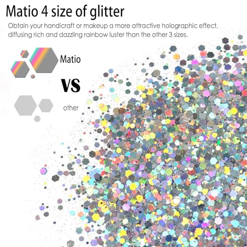 Matio Holographic Chunky Glitter, 7.8oz/220g Silver Craft Glitter - color: L-Silver