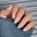 CurvLife Medium Almond Lace Floral Press On Nails, Lace Bloom Nude White - color: A7 - Lace Bloom