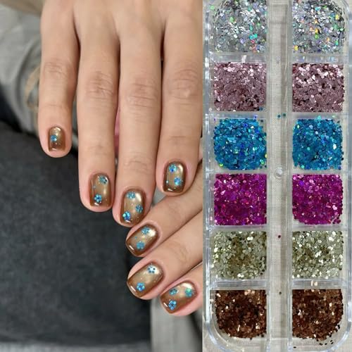 12 Boxes Spring Retro Flower Nail Art Glitters Cute Five-Petaled Flower Nail Sequins Set, Spring Colorful Floral Nail Decor Accessories Mini 3D Floral Nail Decals Holographic Glitters for Women - color: Retro Flower