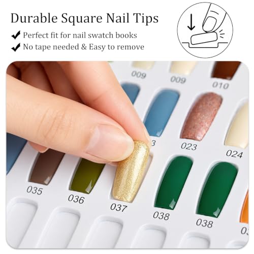 360PCS Flat Square Nail Tips for Nail Color Display Book, Color Display Chart Nail Display Card for Colorful Nail Polish DIY Training Practicing Displaying (Transparent)