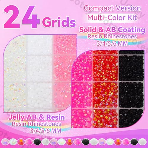 24Grid White Pink Black Red Clear Flatback Gems Bedazzling Kit - color: S4