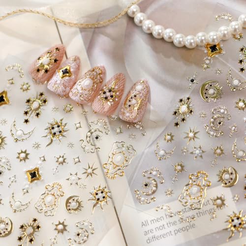 Gold Moon Star Nail Stickers Celestial Self‑Adhesive Nail Art Decals - color: Color-02
