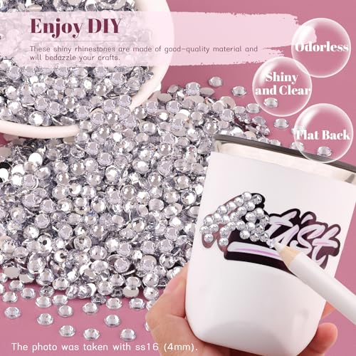 12000PCS 2mm Resin Rhinestones Bulk for Crafting (Clear), Flatback Bedazzling Crystals for Crafts DIY Nail Decoration, Gems Charms for Tumbler Shoes Clothing Fabric with Pickup Pen and Tweezers - color: B01 Resin Rhinestones (Clear), size: 2mm