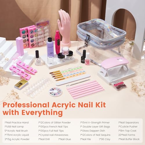 Nail Kit for Beginners with Everything: Practice Nail Hand &Gift Bag - color: Silver