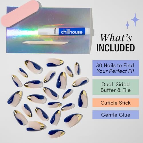 Chillhouse - Chill Tips, Press on Nails Kit - Catch the Crown (Almond) - 30 Nail Shapes & Sizes - Up to 2 Weeks of Wear - Customizable Fit - Reusable - Latina Founded & Women Owned - Beauty, Self Care - color: Catch the Crown