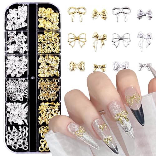 Mixed Gold Bow Nail Art Charms 3D Silver Rhinestones Design Nail Supplies Jewelry Decoration for Women DIY Accessories - color: Rhinestone 04
