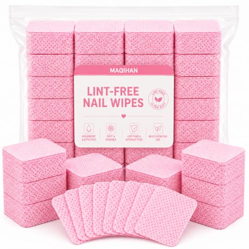 MAQIHAN 1200 Lint Free Nail Wipes - Pink Acetone Nail Polish Remover Wipes Lint Free Nail Wipes Pads Gel Nails No Lint Nail Glue Wipes Eyelash Extensions Toallitas Para Uñas Sin Pelusa Nail Supplies