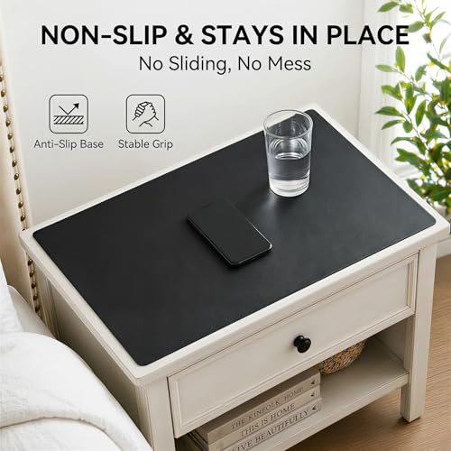 Leather Nightstand Mat for Bedside Table, Waterproof Vanity Desk and Nail Table Mat, Non-Slip Dresser Top Cover for Makeup, Perfume and Daily Essentials(Black, 23.6"*15.7") - color: Black, size: 23.6" x 15.7"