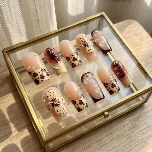 Medium Square Press on Nails,3D Flower Handmade French Fake Nails - color: style12