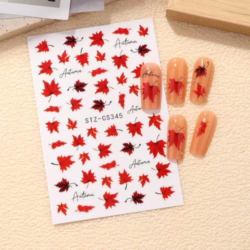 6 Sheets Fall Maple Leaf Nail Art Stickers Thanksgiving Pumpkin Nail Decals - color: Fall Maple Leaf 17