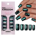 Green Press on Nails Short Square Fake Nails Cat Eye Designs Stick on Nails Glitter False Nails Bling Glossy Acrylic Glue on Nails for Women Manicure 30Pcs - color: Style-16