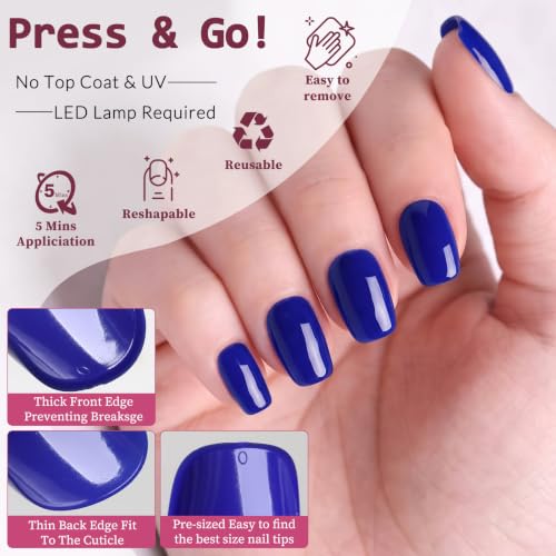 Short Blue Press on Nails Square Fake Nails Press ons Blue Glue Nails-F - color: Blue