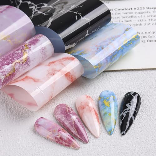 10 Rolls Marble Print Nail Art Foil Gradient Marbled Pattern - color: Pink Marble