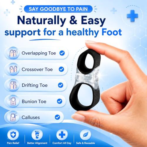 BCCKLE Big Toe Separators, 2-Loop Soft Gel Toe Spacers, 3 Sizes, Washable (Black, L:Men 9.5-14/WOMEN 11.5-14) - color: Black, size: L:MEN 9.5-14/WOMEN 11.5-14