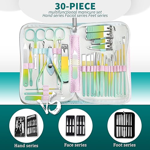 Portable Travel Nail Tool Kit，30Pcs Travel Manicure Set - color: 30 in 1 Multi-colored