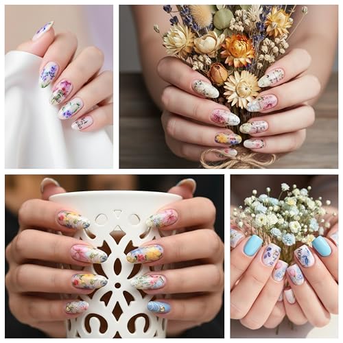 Flower Nail Art Stickers, Flower Nail Decals Water Transfer Nail Art Supplies Summer Lily Orchid Butterfly Small Floral Flowers Spring Nail Tattoo Stickers Accessories for Women Girls(12Sheets) - style: Floral