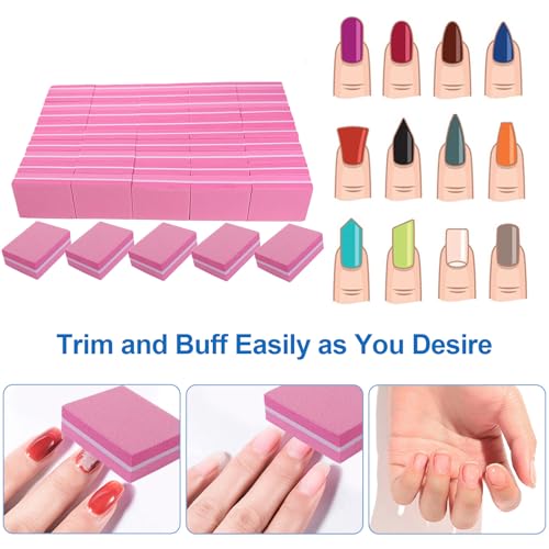 Nail Buffers (50 Pack), Mini Buffer Block Nail File for Acrylic Nails and Natural Nails, 100/180 Grit Nail Buffer Block Bulk Buffing Blocks for Nail Buff Professional Manicure File Blocks Set Pink - size: 50 Pcs Mini 100/180 Grit Pink/White