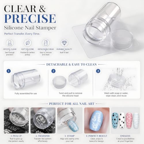 Nail Stamping Plates Kit With Stamper-French Line,Curve,Star,Dot Templates