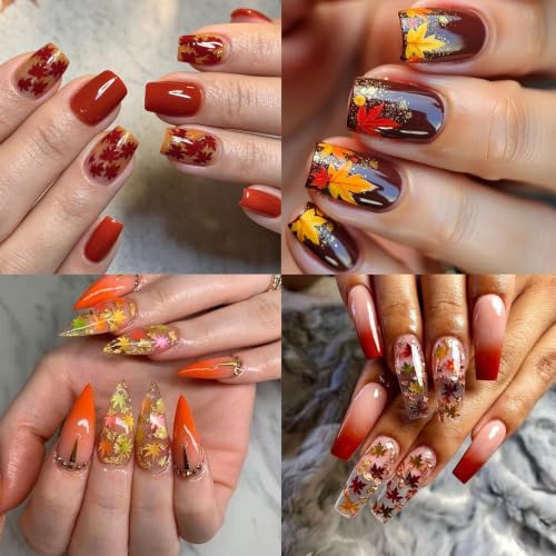 Colorful Maple Leaf Nail Sequins Holographic Thanksgiving Glitter Flakes - color: Style10