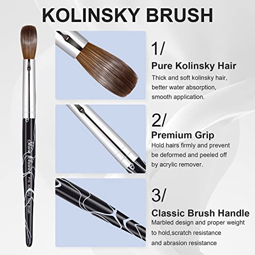Acrylic Nail Art Brush Size 16, 100% Pure Kolinsky Hair Oval Nail Brush for Acrylic Application, Professional Nail Extension Manicure Tool Striping Nail Drawing Pen for DIY Home Salon - color: Black, size: #16