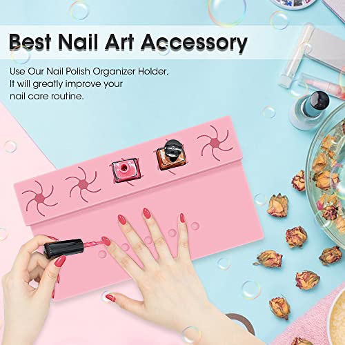 Nail Polish Holder, 2 in 1 Silicone Hand Rest Mat Set - Pink - color: Pink