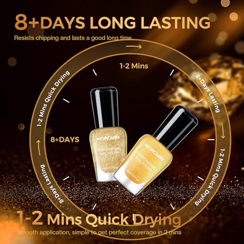 Morovan Nail Polish Set Fingernail: Black Gold White Glitter Sparkle Sliver - color: Opulent Black