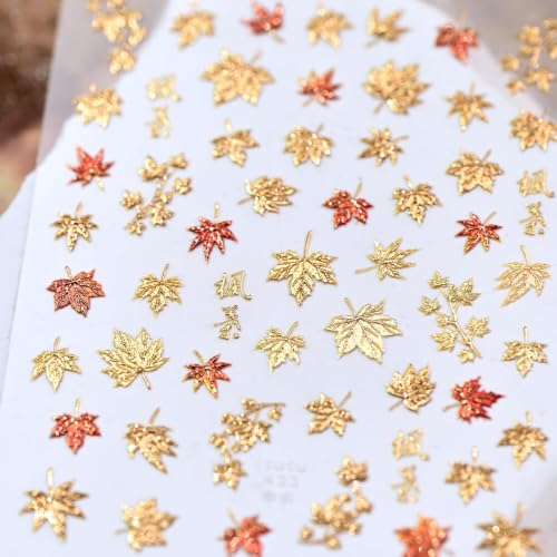 Fall Nail Stickers for Nail Art Autumn Maple Leaves Nail Decals 5D Embossed Thanksgiving Day Gold Maple Leaf Nail Art Supplies Red Leaf Nails Accessories for Women - color: Decals-h