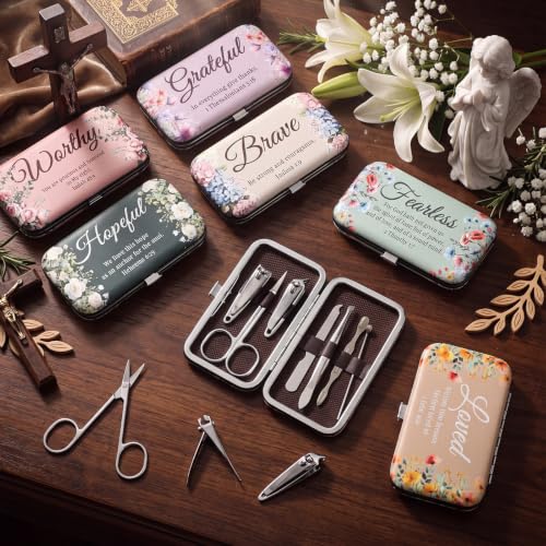 24 Set Christian Manicure Set, Bible Verse Gift Bulk for Women, Floral - color: Muted Floral