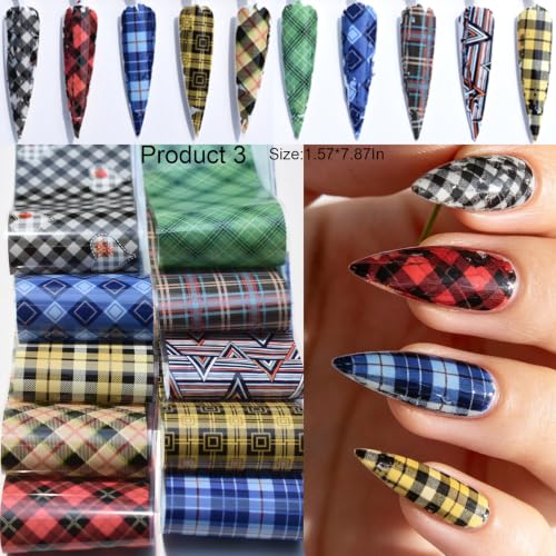 Nail Transfer Foil Sheets,60Pcs Plaid Holographic Nail Foil Stickers (3)