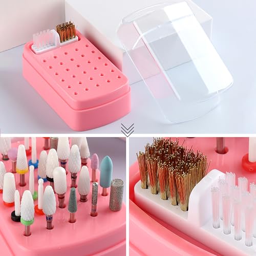 2 in 1 Nail Bit Holder & Cleaner 30 Holes Drill Bit Organizer - color: Pink