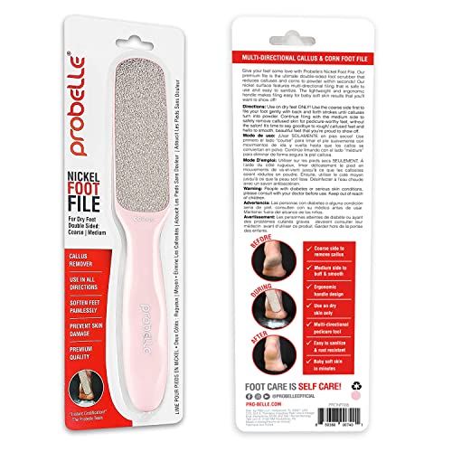 Probelle Double Sided Nickel Foot File Callus Remover, Pink - color: Pink