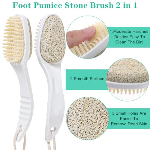 JIEYAO 2 in 1 Foot Pumice Stone Brush, Foot Brushes & Pumice Exfoliator Pedicure Tools, Shower Foot Scrubber Brush Double-Sided Pumice Foot File Dead Skin Callus Remover for Foot Care