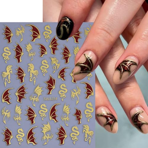 Halloween Dragon Nail Art Stickers Metallic Holiday Nail Decals, 5 Sheets - color: Multicolor-11