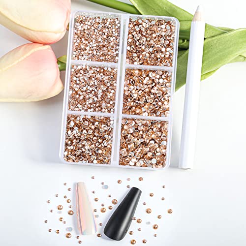 Beadsland Flatback Rhinestones, Light Peach, 7200pcs Mixed 6 Sizes - color: Light Peach