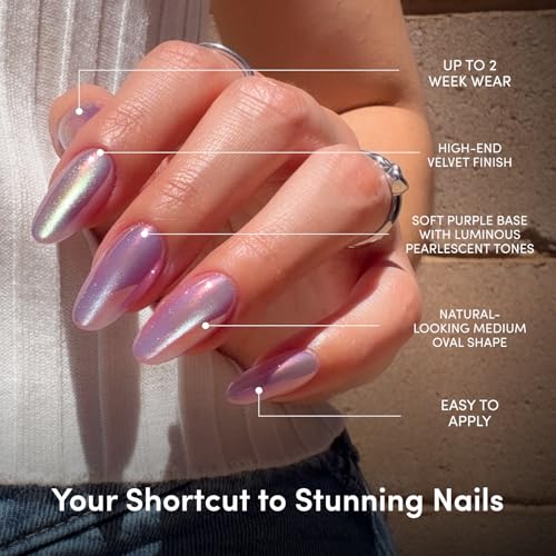 Glamnetic Press On Nails - Medium Oval, Velvet Fake Nails 30 Pc Full Kit - color: 3A - Oyster Pearl
