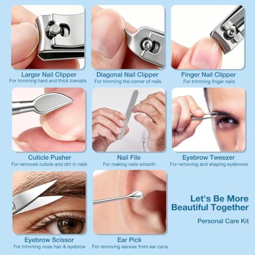 Men Nail Grooming Kit 8 Pcs, Precision Nail Clipper for Men, Silver - color: Silver