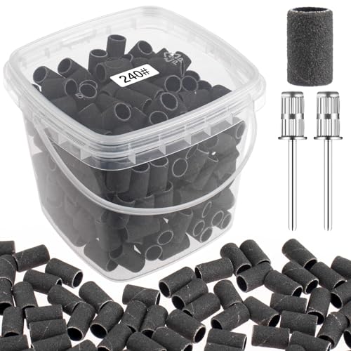 Nail Sanding Bands 240 Grit Extreme Fine 200Pcs Black Professional Bands and 2Pcs Nail Drill Bits for Manicures and Pedicure - color: Black, size: 240 grit