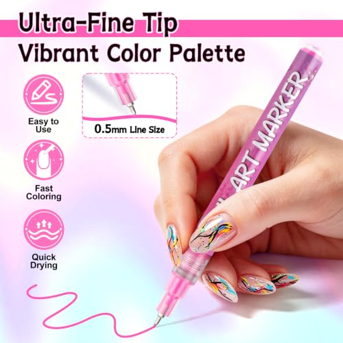 12 Colors Nail Art Pens Set, TOROKOM Nail Art Markers 3D Nail Polish Pens - color: 12 Color-E