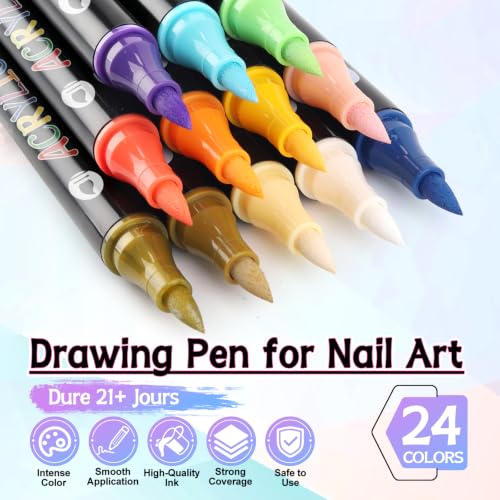 TOROKOM 24 Colors Nail Art Pens Set, Nail Art Markers 3D Nail Polish Pens - color: 24 Color(12PCS)