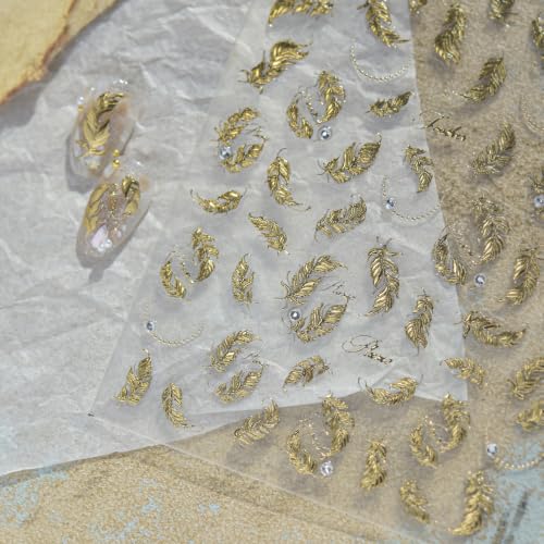 Gold Silver Nail Stickers Metal Feather Nail Decals for Acrylic Manicure - color: Color18