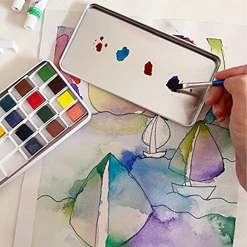 FCLUB Empty Watercolor Palette Tin Set with 20 Full Pans & Magnetic Strip - color: White, size: 6.7" x 3.5" x 0.6"